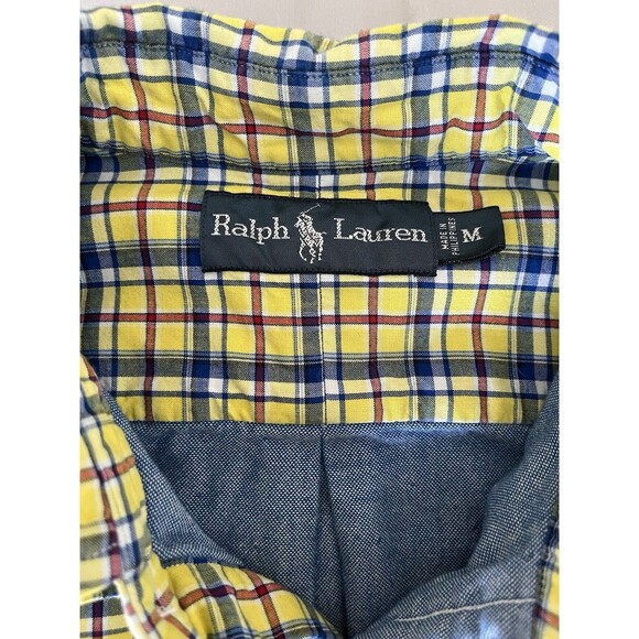 Ralph Lauren Shirt Men's Size M Yellow Plaid Denim Lined Long Sleeve Button Down - Picture 9 of 16